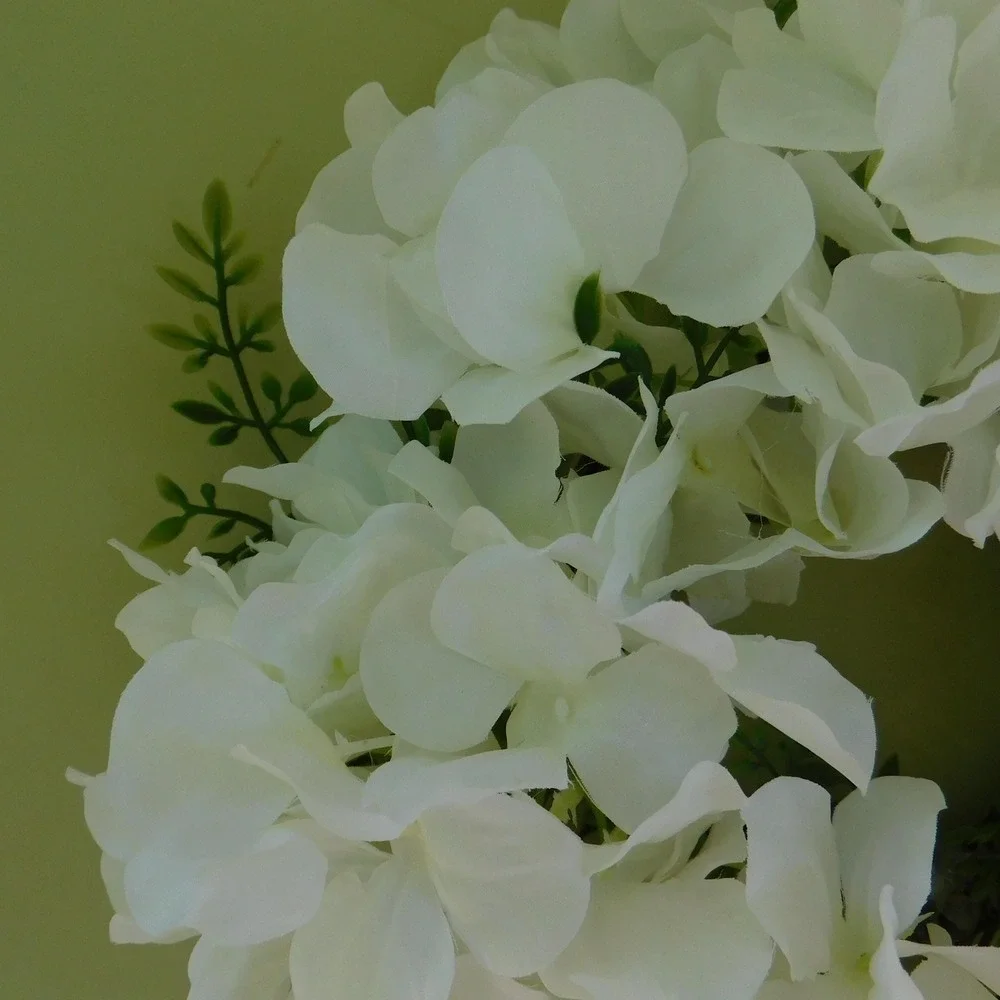 White Hydrangea Mini Wreath, Grapevine Base, Cabinet Decor, Candle Ring